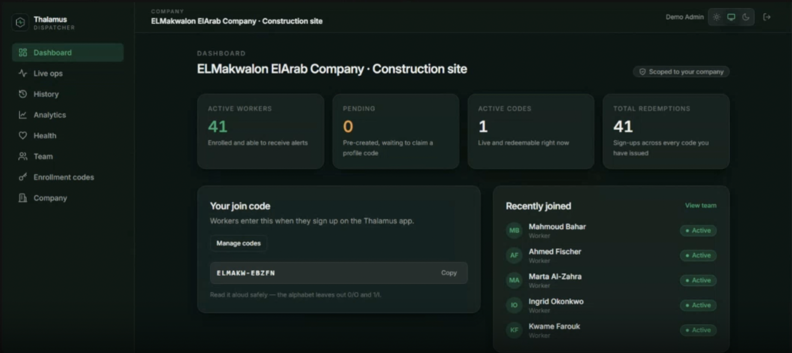 Thalamus Dispatcher dashboard
